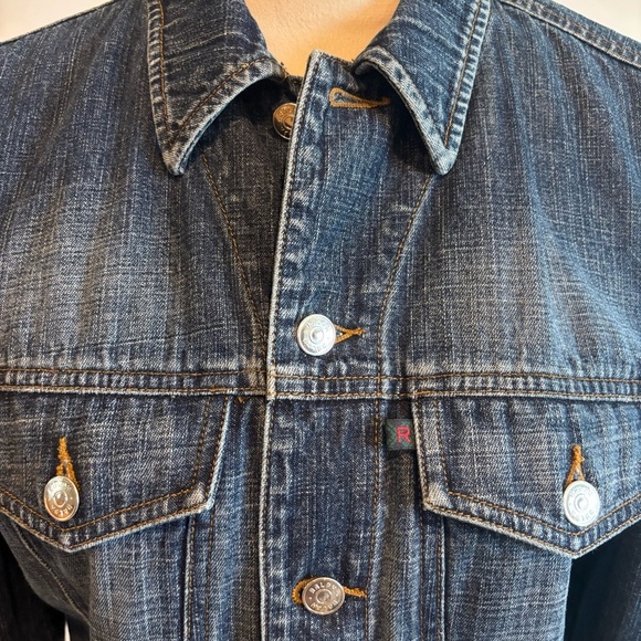 RALPH Ralph Lauren Dark Blue Wash Ruched Shoulder Denim Jean Jacket Medium - Picture 3 of 14